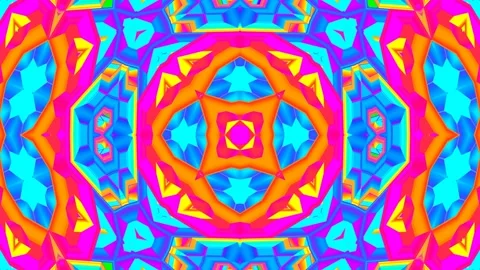 Seamless Loop Fluorescent Visualization Meditation 3D Kaleidoscope Background Stock Footage 198108668