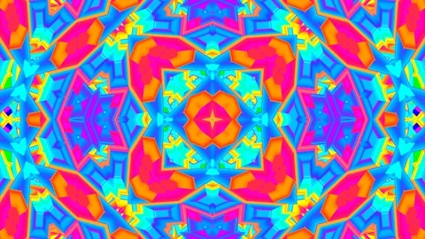 Seamless Loop Fluorescent Visualization Meditation 3D Kaleidoscope Background Video stock 198108703