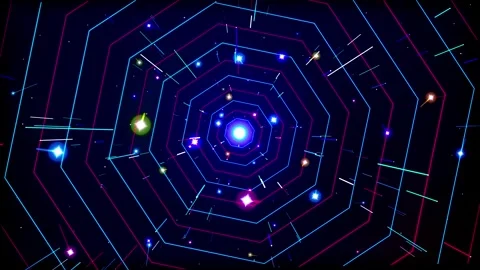 Seamless loop flying through digital neon space tunnel with glowing star pa.. Stock Footage 346177770