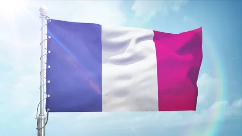 Seamless Loop Of France Flag Side view In sunset blue sky Stock Footage 296934806