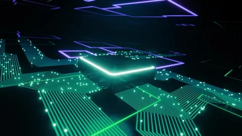 Seamless loop futuristic High-Tech Concept Visualization: Motherboard CPU Stock Footage 243346614