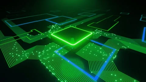 Seamless loop futuristic High-Tech Concept Visualization: Motherboard CPU Stock Footage 245200188