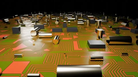 Seamless loop futuristic High-Tech Concept Visualization: Motherboard CPU Stock Footage 265423351