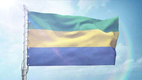 Seamless Loop Of Gabon Flag Side view In sunset blue sky Stock Footage 296934814