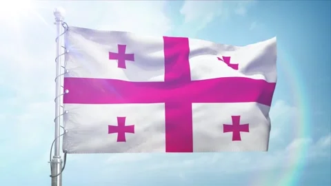Seamless Loop Of Georgia Flag Side view In sunset blue sky Stock Footage 296934822