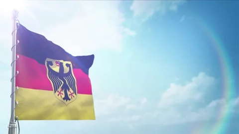 Seamless Loop Of Germany Flag front view In sunset blue sky Stock Footage 296934826
