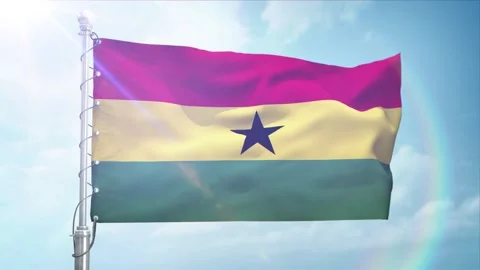 Seamless Loop Of Ghana Flag Side view In sunset blue sky Stock Footage 296934830