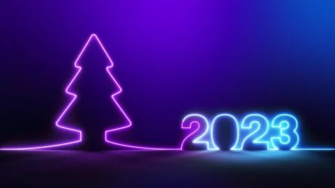 Seamless loop, Glow neon light 2023 Christmas tree. Stock Footage 219246390