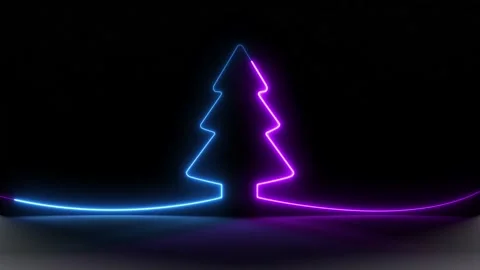 Seamless loop, Glow neon light Christmas tree isolated on black background. Stock Footage 219246398