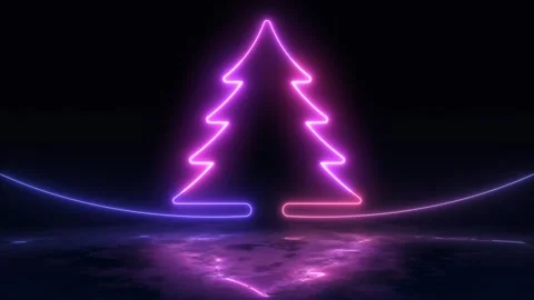Seamless loop, Glow neon light Christmas tree isolated on black background.  Stock-Footage 291391512