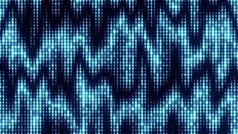 Seamless loop of glowing blue dots forming a wave or visual musical pattern Stock Footage 347885164