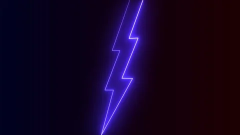 Seamless Loop of a Glowing Blue Neon Lightning Bolt Symbol Stock Footage 311108392