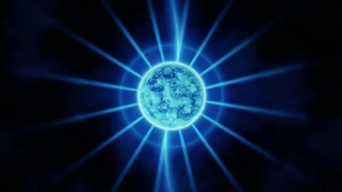 Seamless loop of a glowing blue pulsar star with magnetic rays in space Stock Footage 347002631