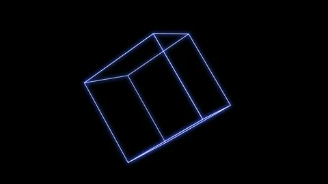Seamless loop glowing blue wireframe cube rotating on black background Stock Footage 348271998