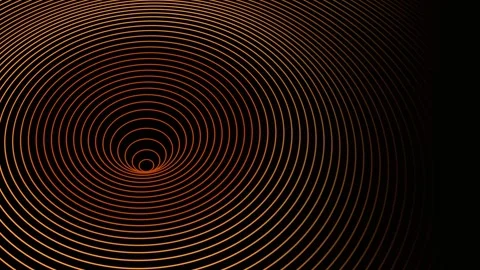 Seamless loop of glowing orange concentric lines forming 3D tunnel on black Stock-Footage 347612342