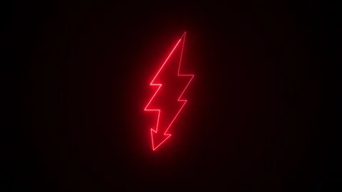 Seamless Loop of a Glowing Red Neon Lightning Bolt Symbol on a Dark Background Video stock 311108394