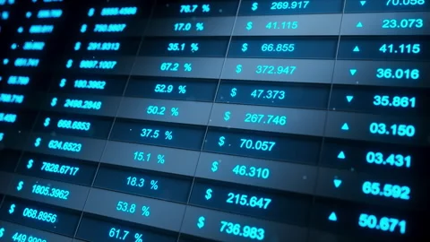 Seamless loop of glowing trading dashboard with currency values Stock Footage 322912900
