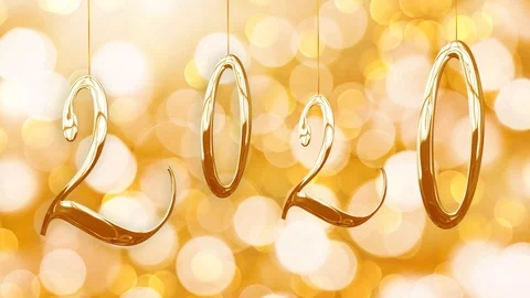 Seamless loop, golden 2020 numbers hanging on holiday lights background Stock Footage 117036644