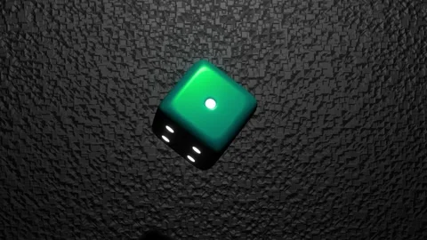 Seamless loop green dice rotation on black background. green Dice Transition Stock Footage 245198517