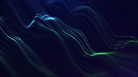 Seamless loop of green teal digital waves, abstract data flow lines on dark.. Stock Footage 340143828