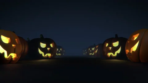 Seamless loop Halloween mood animation. Camera moves along pumpkins Stockbeeldmateriaal 160406527