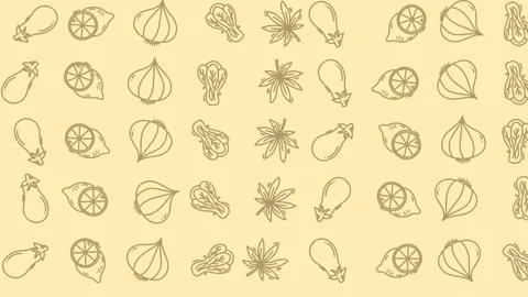 Seamless Loop of Hand-Drawn Fruits and Spices on Yellow Background Stock Footage 328566002