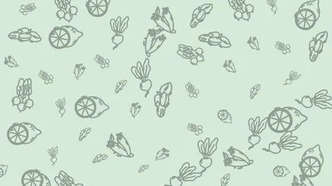 Seamless loop of hand-drawn fruits and vegetables on green background 스톡 동영상 328566340