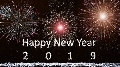 Seamless loop, Happy new year 2019, Firework animation motion background Stock Footage 96375704