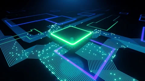 Seamless loop High Tech CPU Processing Data 3D animation. Signals from the chip Stock Footage 243715051