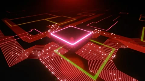 Seamless loop High Tech CPU Processing Data 3D animation. Signals from the chip Stock Footage 245792797
