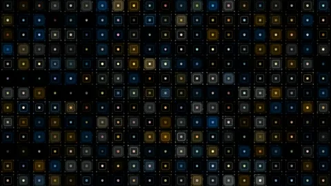 Seamless loop of a high-tech grid with glowing squares and colorful neon dots Vídeos de archivo 335174736