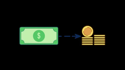 Seamless loop icon animation of breaking a bill into cent coins Stock Footage 333498448