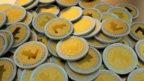 Seamless loop of Litecoin crypto currency coin pile Stock Footage 89803653