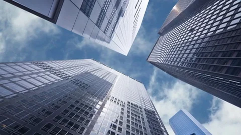 Seamless loop - Looking up at business buildings in downtown New York, USA Stock Footage 73230513
