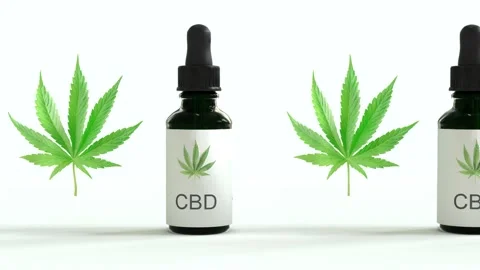 Seamless Loop of A lot of CBD oil bottles with marijuana or cannabis oil leafs Stockbeeldmateriaal 149011151