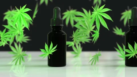 Seamless Loop of A lot of CBD oil bottles with marijuana or cannabis oil leafs Stock Footage 149011700
