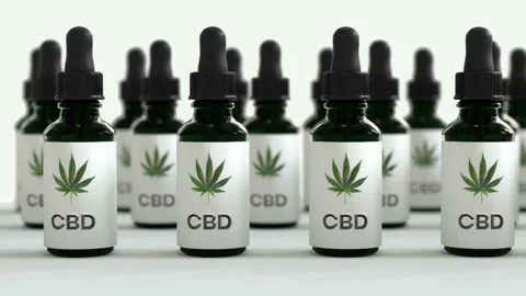 Seamless Loop of A lot of CBD oil bottles with marijuana or cannabis oil leafs Stock Footage 149011933