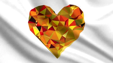 Seamless Loop Low Poly Heart Icon Waving on White Fabric Stock Footage 336847329
