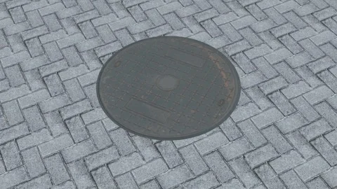 Seamless Loop Manhole Cover Rotation on Urban Pavement 3D Render. 4K Stock-Footage 324521154