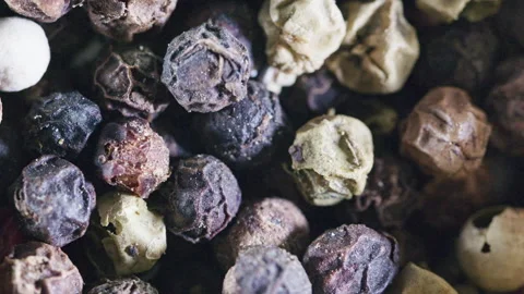 Seamless loop of mixed peppercorns rotating close-up Stock Footage 344949153