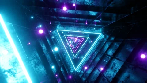 Seamless loop motion graphic of flying into rotation triangle digital tunnel Stock Footage 164301827