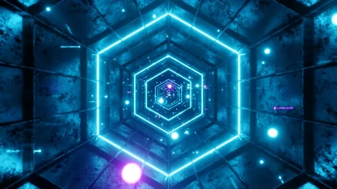 Seamless loop motion graphic of flying into hexagon digital tunnel Stock Footage 164724625