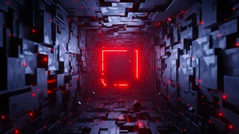 Seamless loop motion graphic of flying into rectangular tech tunnel Stock Footage 248431758