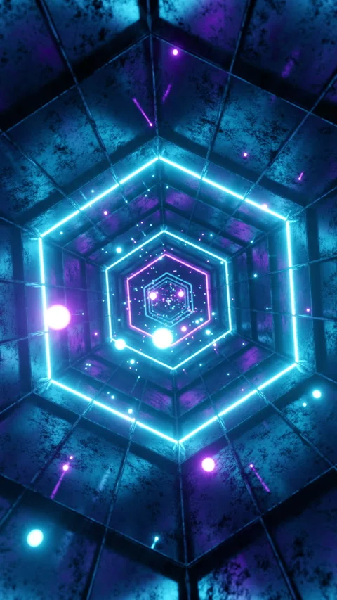Seamless loop motion graphic of flying into rotation hexagon digital tunnel Stock Footage 337482759