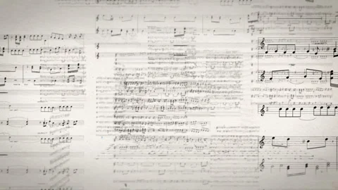 Seamless loop of a movement through musical notes on individual sheets of music Stock Footage 281625957