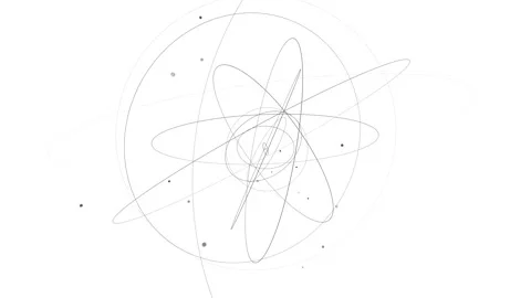 Seamless loop Multiple atom-like orbital pathways on a white background.  스톡 동영상 279137719