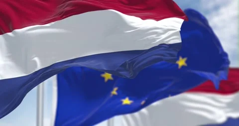 Seamless loop of the national flag of the Netherlands waving with EU flag Stock-Footage 194026870