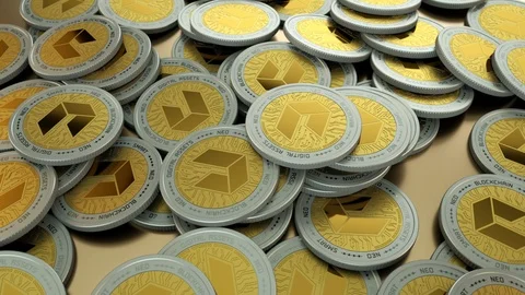Seamless loop of NEO crypto currency coin pile Stock Footage 89123695