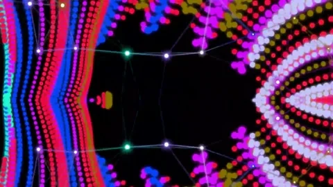 Seamless Loop of Neon Kaleidoscopic Dot Patterns and Interconnected Nodes Stock Footage 328521195