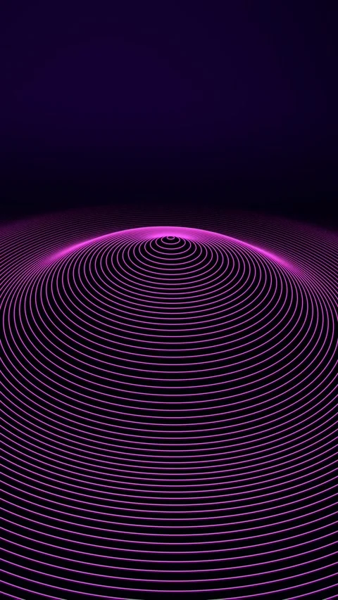 Seamless loop of neon purple wave rings rising in 3D dome on dark background Видео 348156793